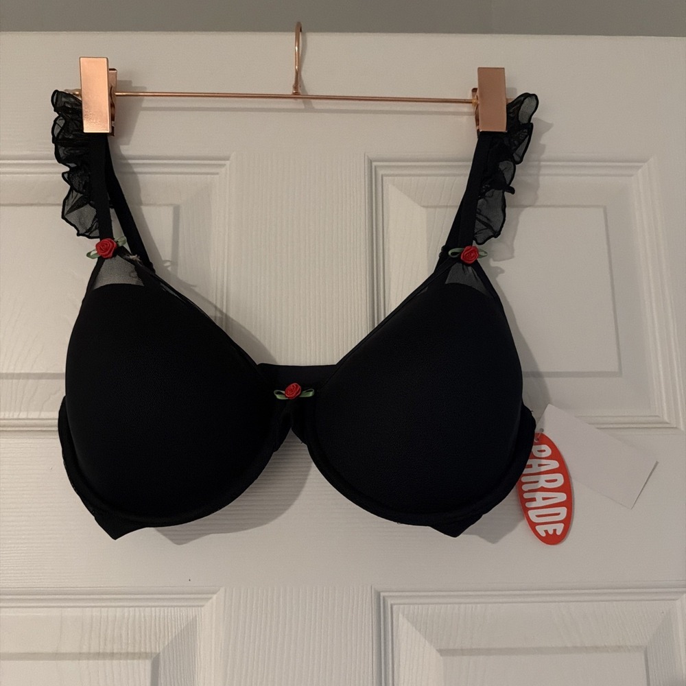 Parade‎ Eightball Mesh Ruffle Rose Bra Black PR142T Small New